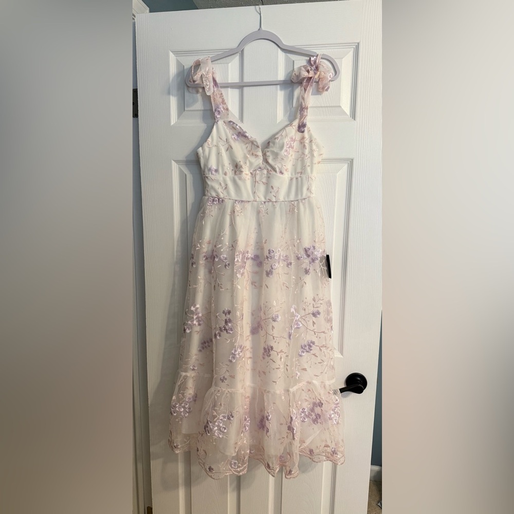 Floral Embroidered Women’s dress - White and Purple